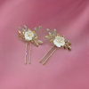 Hair pin rose gold with white flower 2 pc set