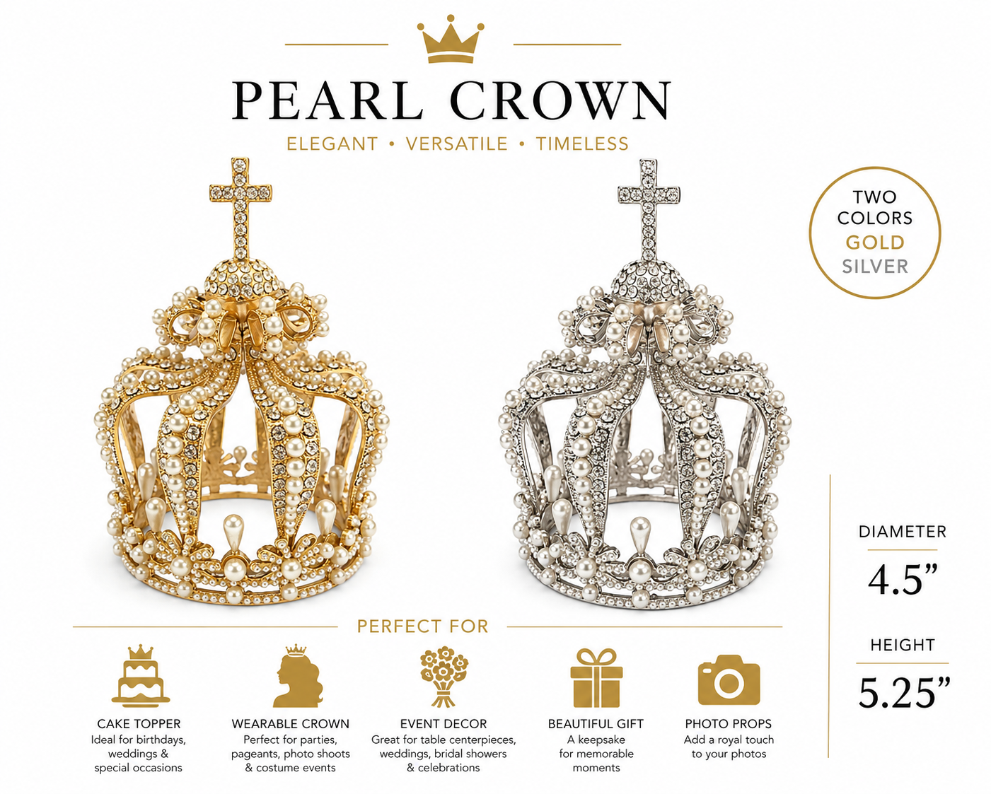 Royal Pearl Crown With Cross
