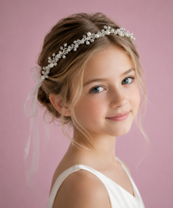 Pearl and clear beaded headband w/ ribbon