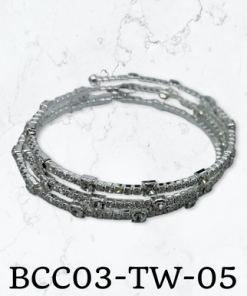 Bracelet  silver rhinestone cuff 3 circle line