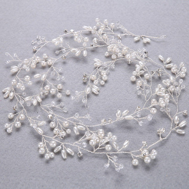 Hair vine long, long and short pearl clusters and clear beads