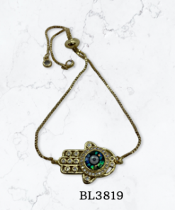 Bracelet- Hamsa hand gold large with marble pull up cold
