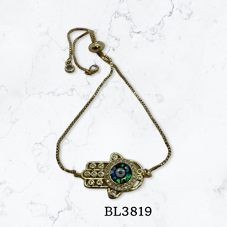 Bracelet- Hamsa hand gold large with marble pull up cold