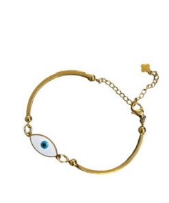 Bracelet oval evil eye a sleek combination of solid curved gold chain