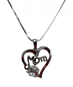 Necklace - Heart MOM w Crystal Flower