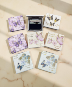 Butterfly Compact  Mirror  Gold Trim 12Pcs Assorted