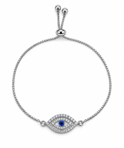 Bracelet- Evil eye med size  silver , gold. rose gold pull cord chain