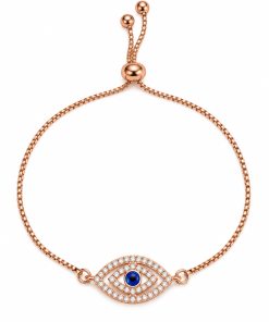Alternative view of Bracelet- Evil eye med size  silver , gold. rose gold pull cord chain