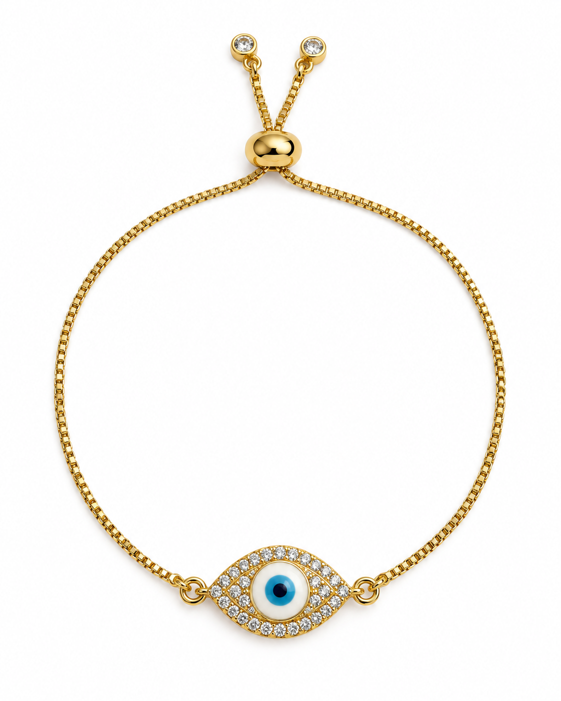 Evil eye Bracelet pull cord silver or gold chain more rhinestones - Image 3