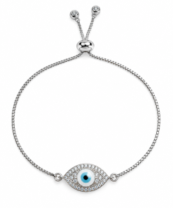 Evil eye Bracelet  pull cord silver or gold chain more rhinestones