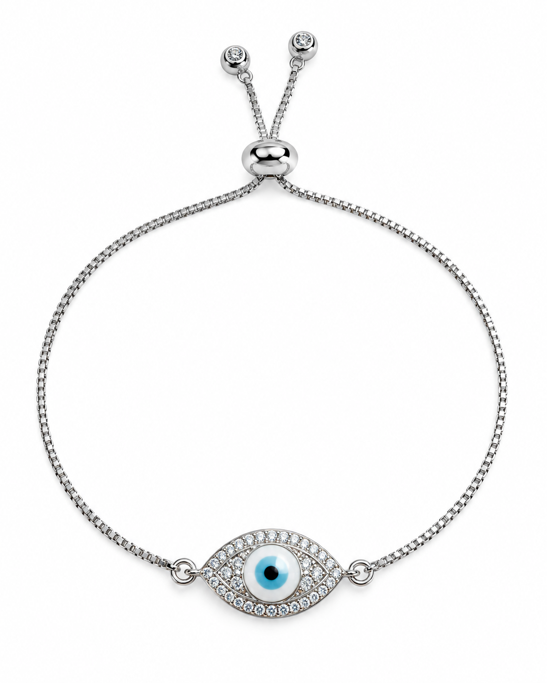 Evil eye Bracelet pull cord silver or gold chain more rhinestones