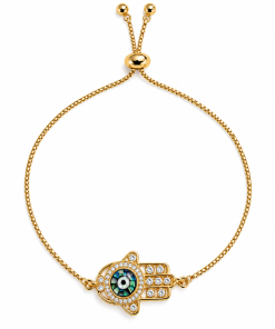 Bracelet- Hamsa hand gold large with marble pull up cold