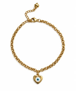 evil eye heart gold pendant gold chain bracelet or anklet
