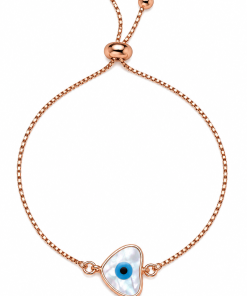 Bracelet- Evil eye heart shape rose-gold on pull cord