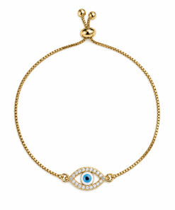 Bracelet- Evil eye big eye pull up cord gold or rose gold