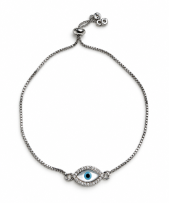 Bracelet-evil eye oval marble style alloy chain silver or gold