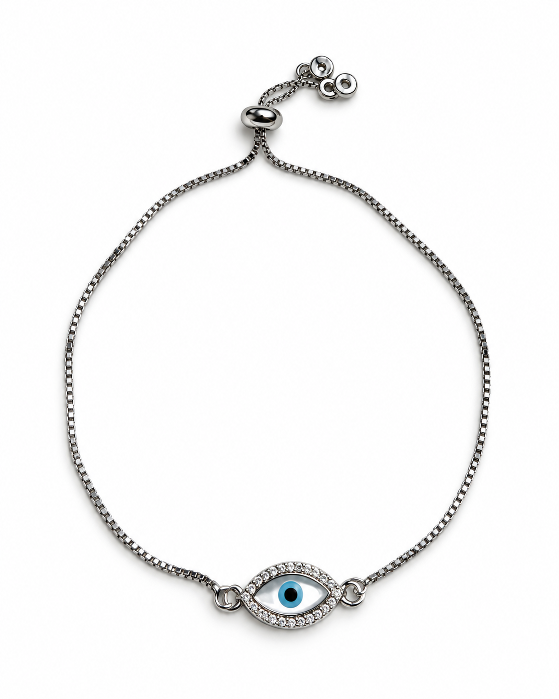 Bracelet-evil eye oval marble style alloy chain silver or gold