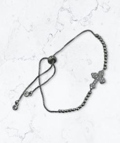 (Cross) Bracelet-cross-pull cord with beaded chain