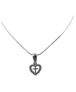 Necklace-heart in side cross trim zirconia