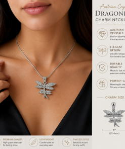 Alternative view of Austrian Crystal Dragonfly Charm Necklace