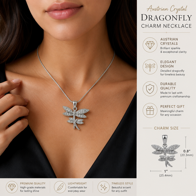 Austrian Crystal Dragonfly Charm Necklace - Image 2