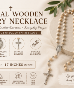 Natural Wooden Bead Rosary Necklace or Bracelet