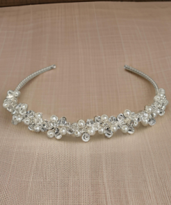 Hairband - 11 pearl and clear bead flowers with rhinestone in the center