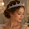 Hair tiara- 5 points with large crystals in middle and small rhinestones around- silver
