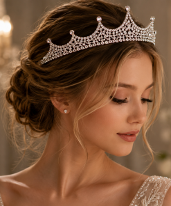 Hair tiara- 5 points with large crystals in middle and small rhinestones around- silver