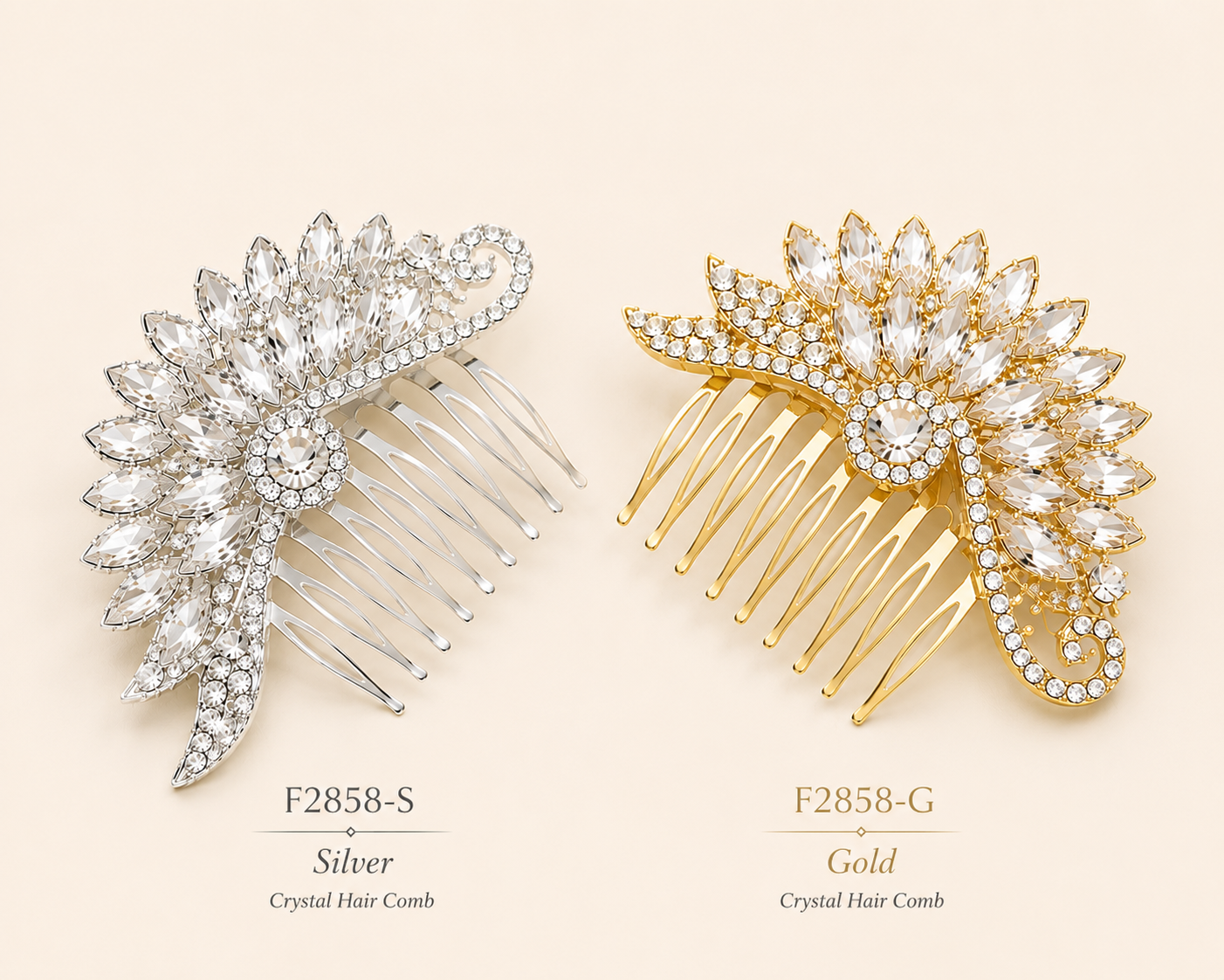 Hair comb- 2 Rhinestone leaf shapes