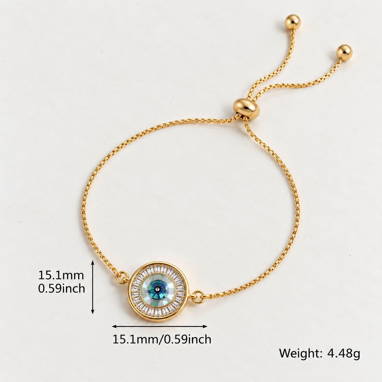 CZ Abalone Shell Evil Eye Adjustable Bracelet