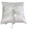 Wedding pillow square with pearl heart and bow in middle - white
