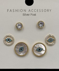 Evil eye stud 3 pairs