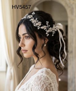 Hair band with beige silk ribbon