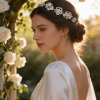 Hairband- Large rhinestone flower in middle with leaves and pearls