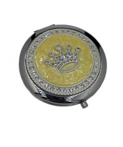Compact Mirror- Round - Silver Crown on Yellow