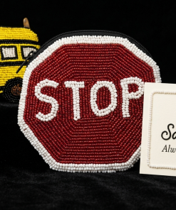 Handmade Beaded School bus & Stop Sign Coin Purse