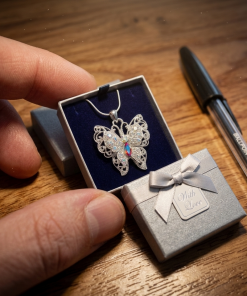 Alternative view of Austrian Crystal layered Butterfly Necklace 