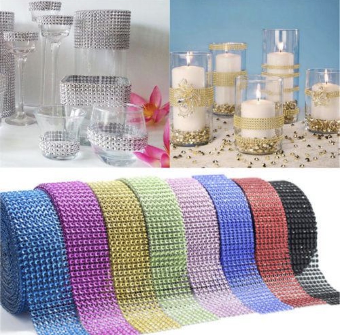 Diamond Rhinestone mesh Ribbon Wrap Roll