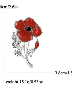 Elegant Red Poppy Flower Brooch