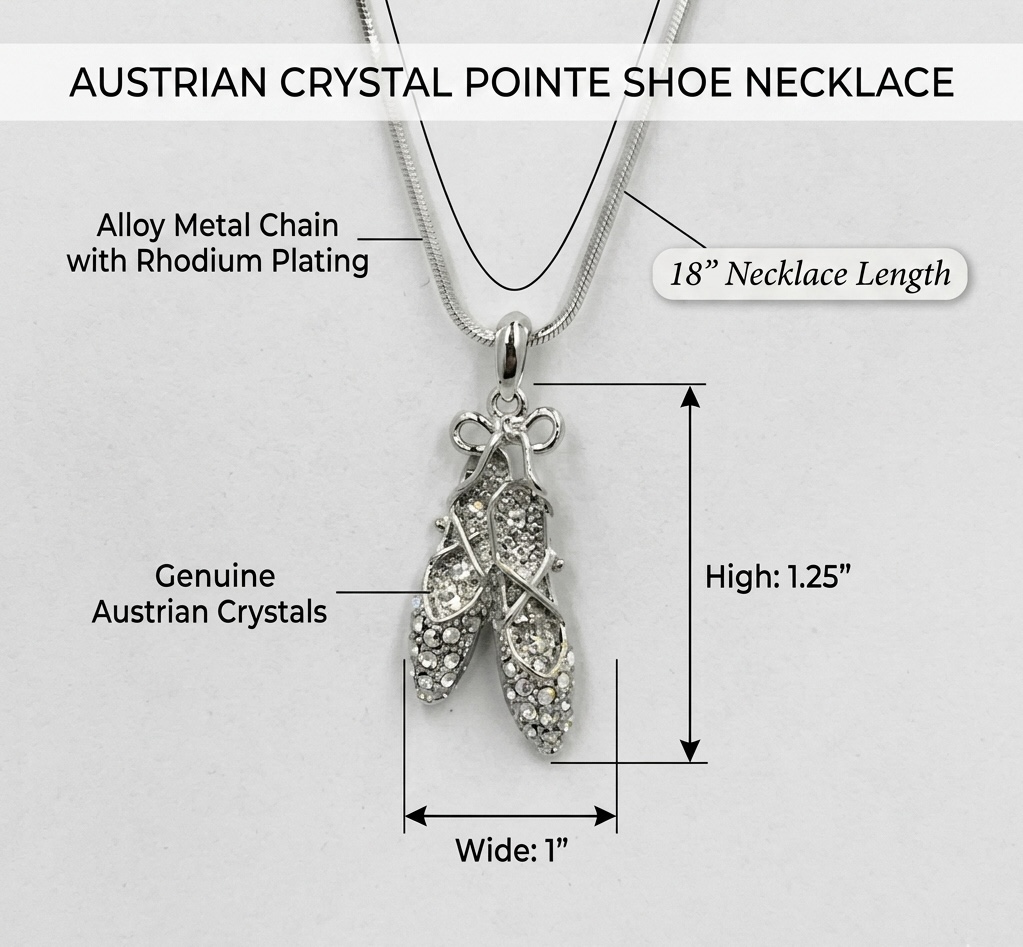 Ballerina Pointe Shoe Austrian Crystal Necklace