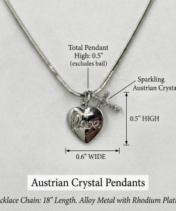 Crystal Cross & Love Heart Pendant Necklace