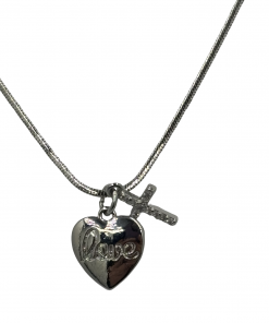 Alternative view of Crystal Cross & Love Heart Pendant Necklace