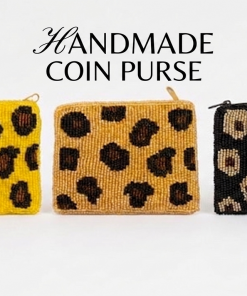 Handmade Leopard Print Beaded Coin Purse 