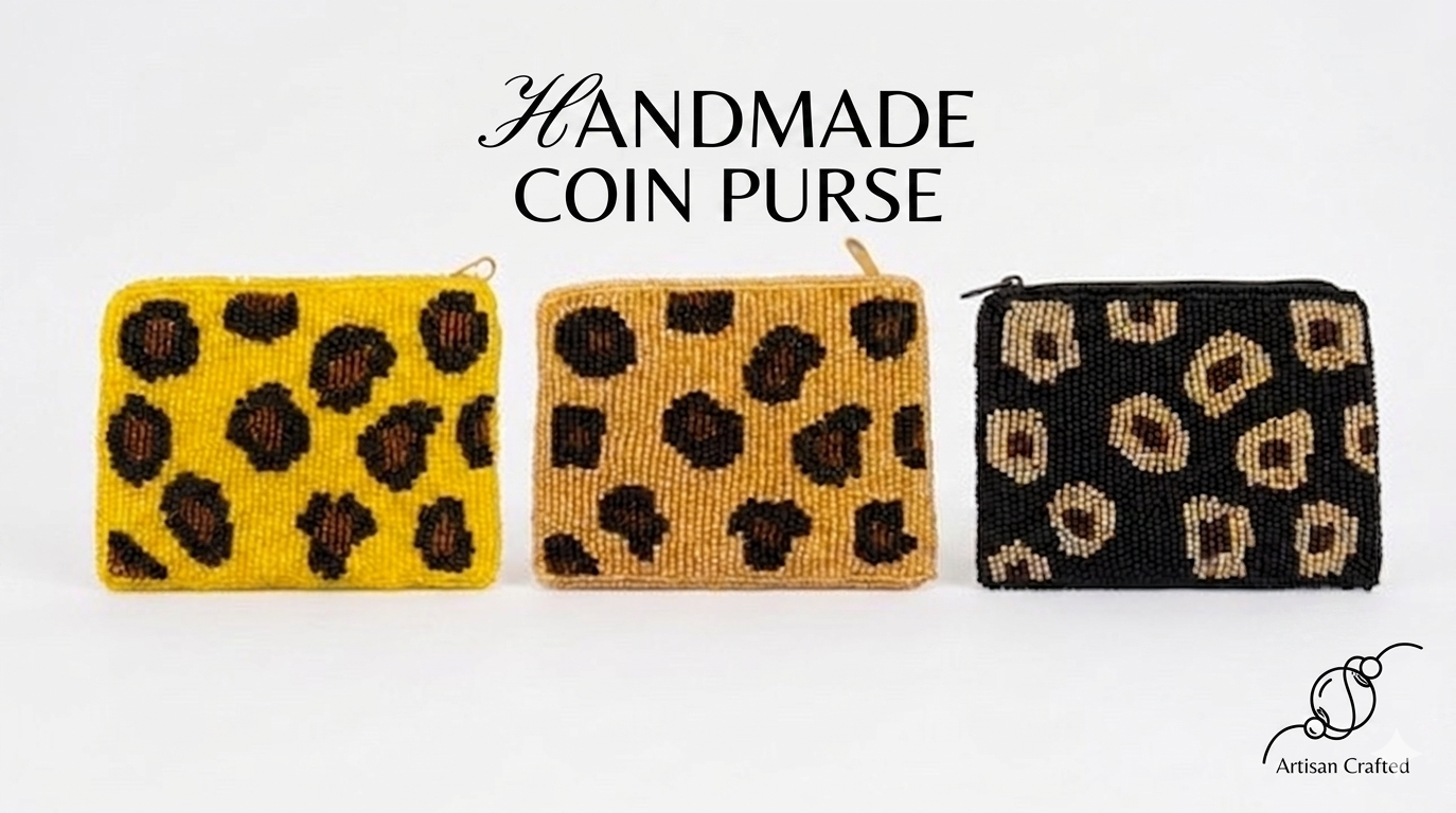 Handmade Leopard Print Beaded Coin Purse