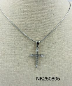 Necklace- Cubic zirconia thin Cross snake 18" chain