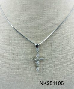 Necklace- Thin oval crystal cross snake 18" chain