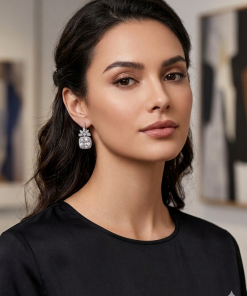 Cubic zirconia earring sterling silver post hanger cube