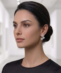 CZ Earring Sterling Silver Posted Around 3 Flowers