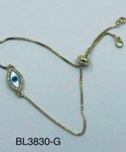 Bracelet-evil eye oval marble style alloy chain silver or gold
